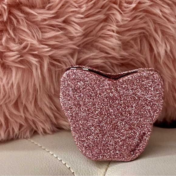 NEW Coach Pink Silver Glitter Butterfly Compact Dual Sided Mirror - Picture 2 of 16